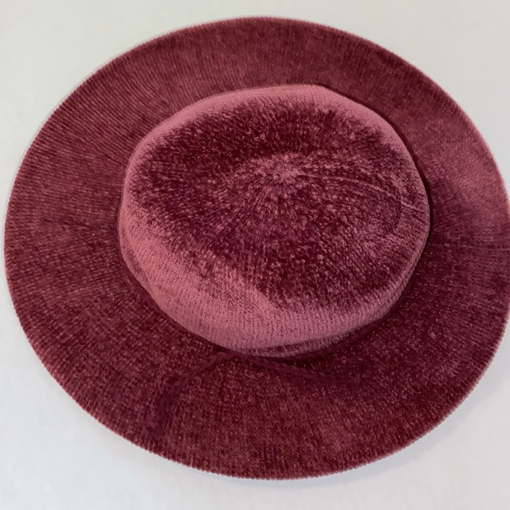 Women’s Burgundy Soft Corduroy Braided Rope Fedora Hat Adjustable Size OS